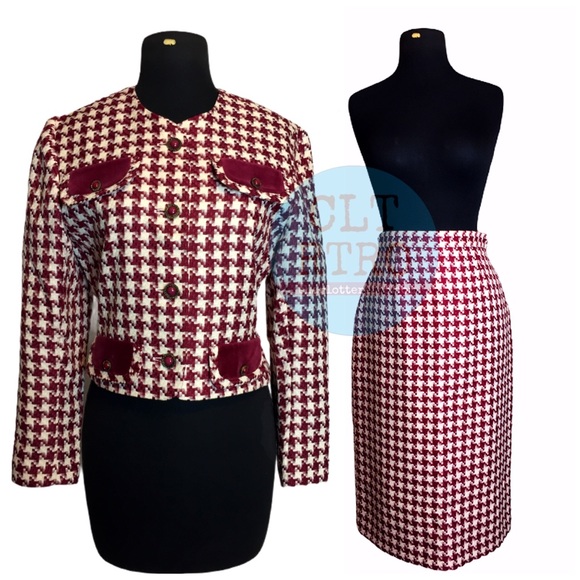 80s vtg Houndstooth Plaid Skirt Suit - Picture 10 of 10